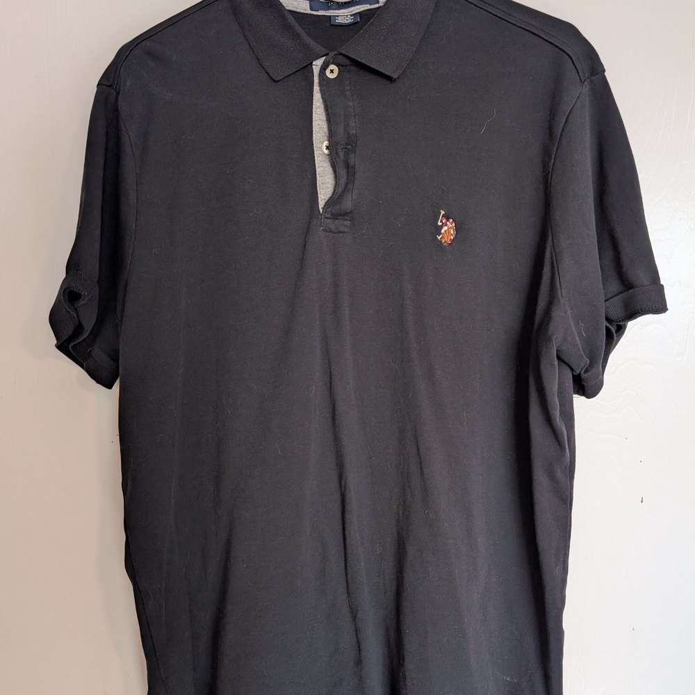 U.S. Polo Assn. Black Polo Shirt with Gray Accents